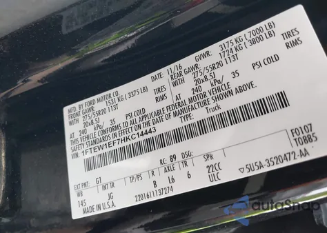 2017 Ford F-150 Xl from USA, damaged, VIN 1FTEW1EF7HKC14443